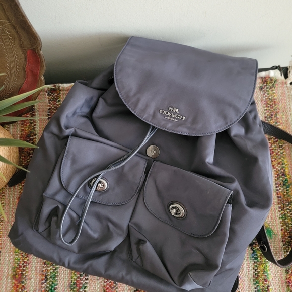 coach backpack gray Black Grey Monogram Leather Bag Sui Generis Designer Consignment resistant crossgrain leather and our Signature canvas Coach Grey Leather, Nylon and